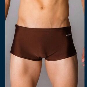 NWT Aronik Espresso Square Cut Swim Trunks Brief Mens Large Brown